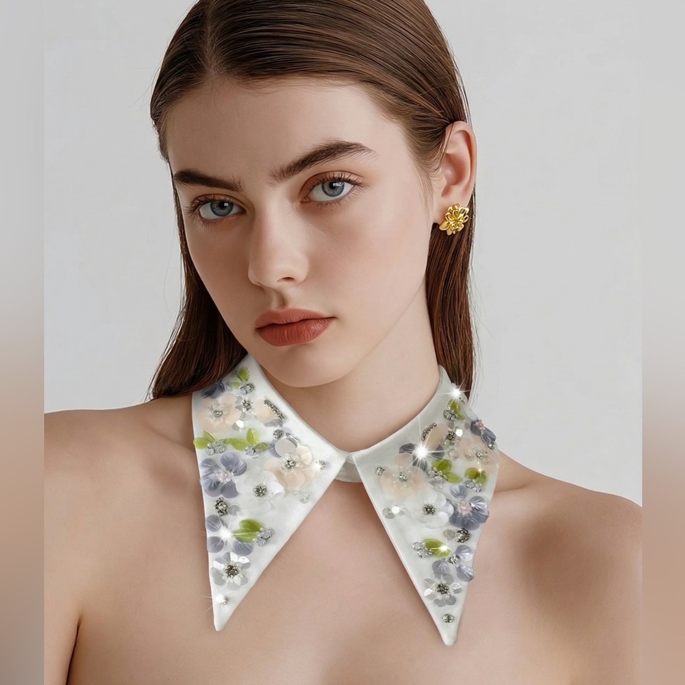 embellished white detachable collar with Sequin Flower